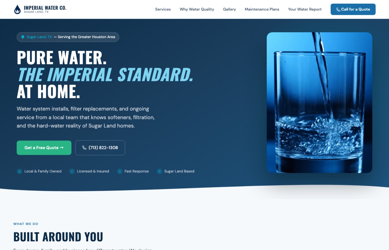 Imperial Water Co. website — whole-home water treatment in Sugar Land, TX